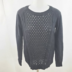 So‎ Sweater S Black Crochet Knit perforated Holes L